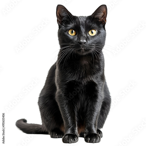 Black Cat Portrait: Sitting with Alert Eyes