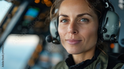 Female Pilot Smiling in Cockpit During Flight Preparation at Sunrise