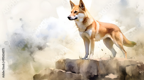 Dingo in nature watercolor style photo