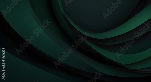 Modern simple dark green and black abstract background for wide banner. Luxury dark green background with overlap 3D layer