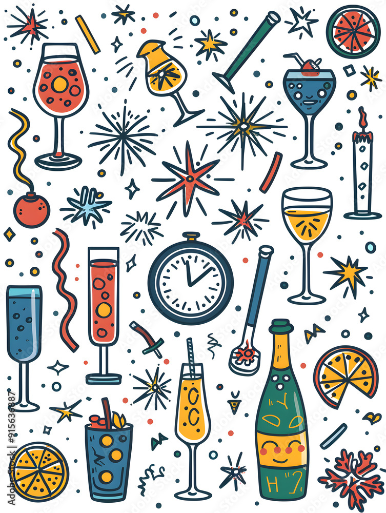 New Year and Christmas card, graphic advertising backgrounds in a doodle 2D illustrator style. New Year and Christmas card, graphic advertising backgrounds in a doodle 2D illustrator style.