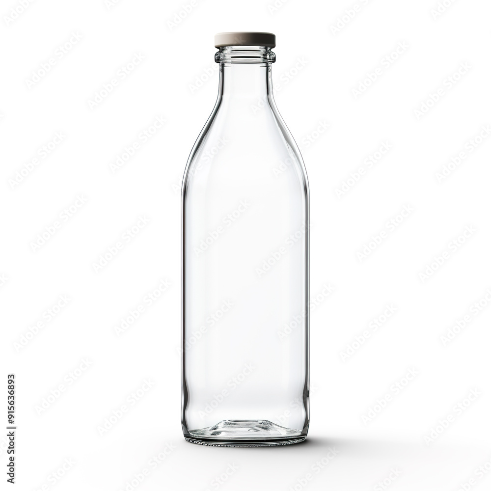 Clear Glass Bottle with White Cap. Clear Glass Bottle with White Cap.