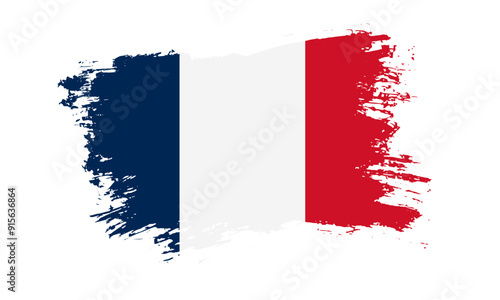 Artistic grunge brush flag of France isolated on white background. Elegant texture of national country flag