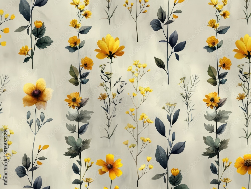Pattern featuring small, hand-drawn herbs in a minimalistic style against a muted gray background. Pattern featuring small, hand-drawn herbs in a minimalistic style against a muted gray background.