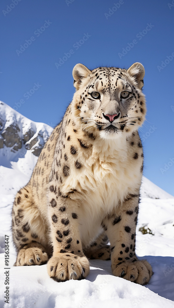 Fototapeta premium Painting of a leopard standing on a rock in front of a mountain ai generative photo