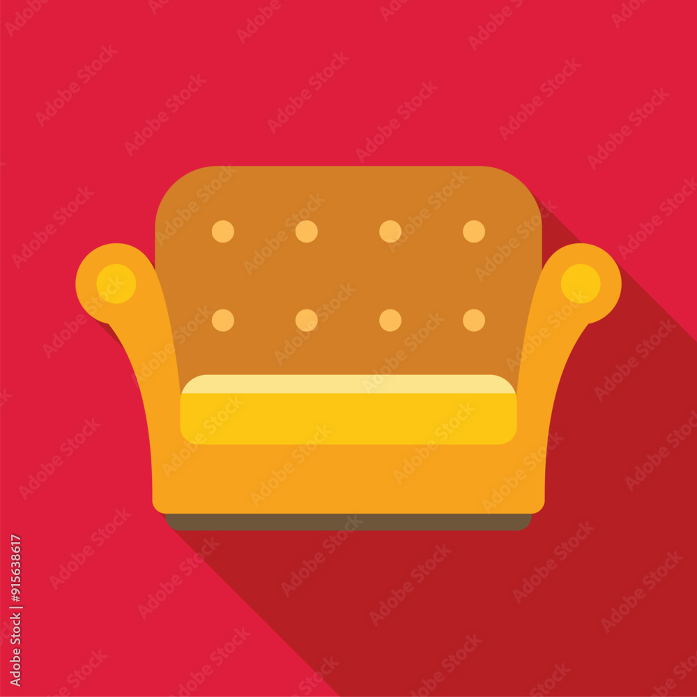 Yellow sofa with wooden carcass standing on red background, front view Yellow sofa with wooden carcass standing on red background, front view