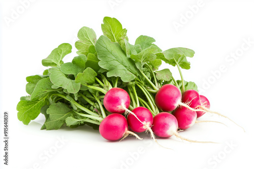 Red small radishes isolated on white background