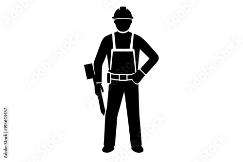 Construction Worker Silhouette with Toolbelt Vector Illustration