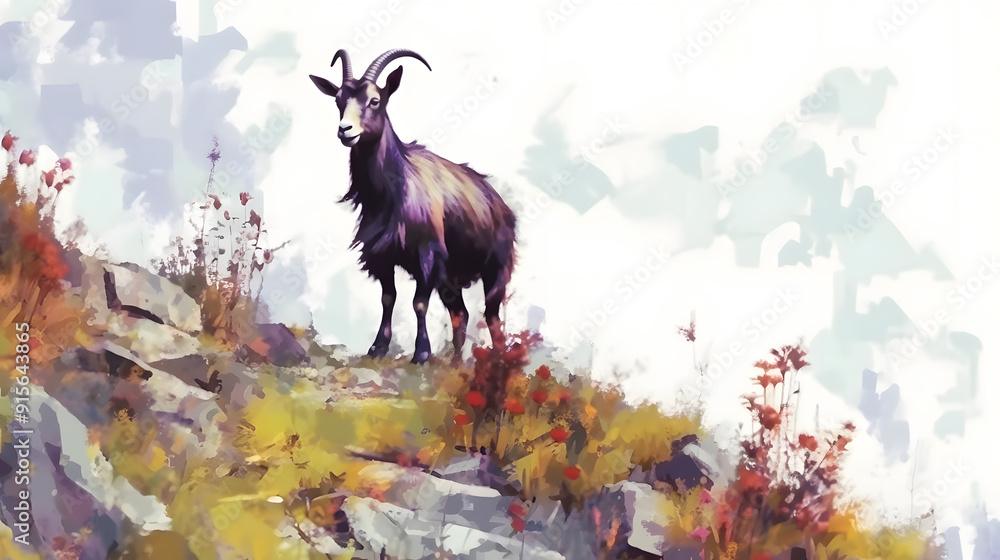 Goat In nature Watercolor Style Goat In nature Watercolor Style