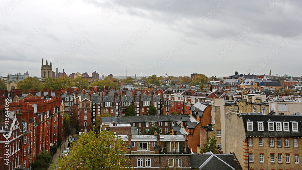 View Over South Kensington Roofs in London England Winter Cityscape