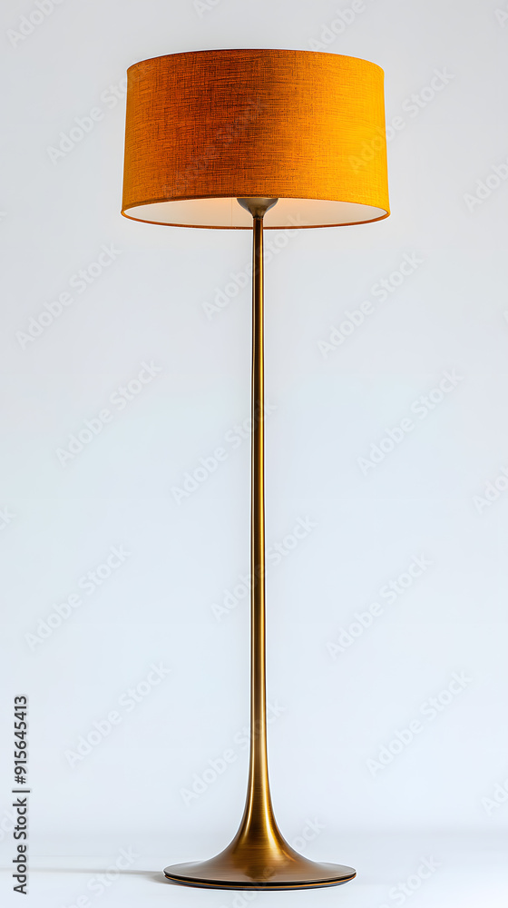 Modern tall metal brass floor lamp isolated on a white background Modern tall metal brass floor lamp isolated on a white background