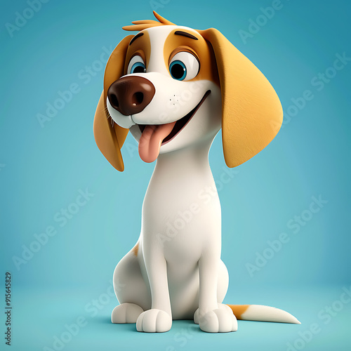  Youthful dog with a charming smile and captivating eyes in a 3D cartoon style isolated on blue background DSLR settings ISO 400 