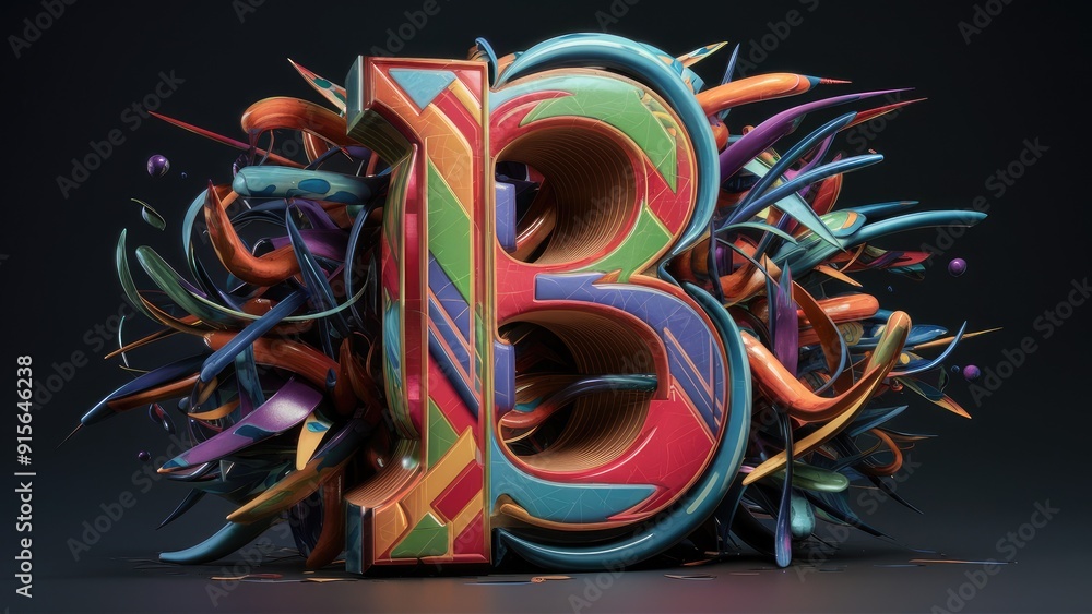 Obraz premium Graffitistyle letter B featuring vibrant patterns and colors