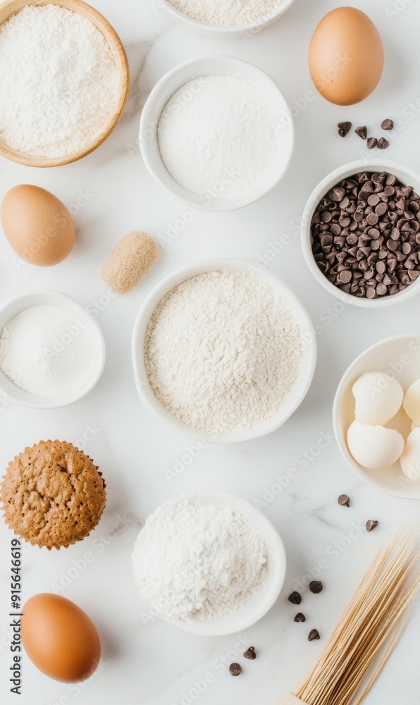 Indulge in Baking Morning Chocolate Muffin Ingredients in a Neatly Arranged Kitchen Scene Indulge in Baking Morning Chocolate Muffin Ingredients in a Neatly Arranged Kitchen Scene