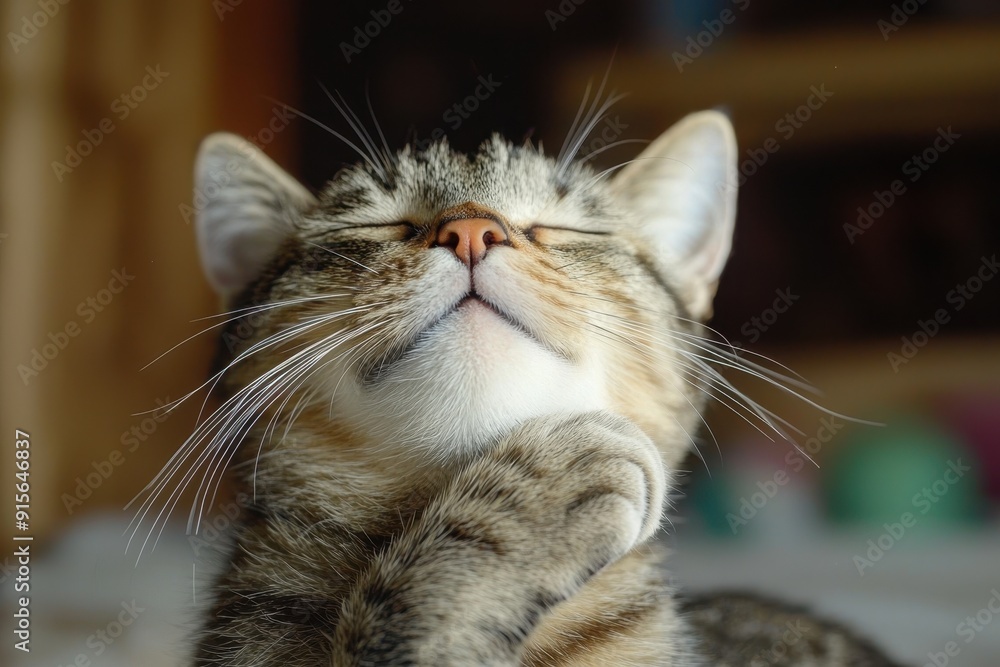 Cat grooming itself happily, animated style reminiscent of early social media, snapchat post Cat grooming itself happily, animated style reminiscent of early social media, snapchat post