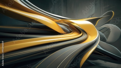 Dynamic Abstract Design with Flowing Yellow and Grey Lines