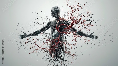 Vector human skull drenched in crimson liquid splash, dramatic horror art