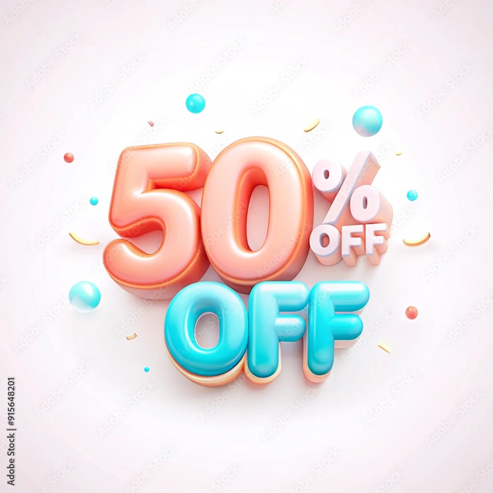 Generative ai. 50% off text, colorful balloon shapes, hyperrealistic 3D render, bright pastel colors, glossy metallic effect, soft lighting, depth of field
Generative ai. 50% off text, colorful balloon shapes, hyperrealistic 3D render, bright pastel colors, glossy metallic effect, soft lighting, depth of field