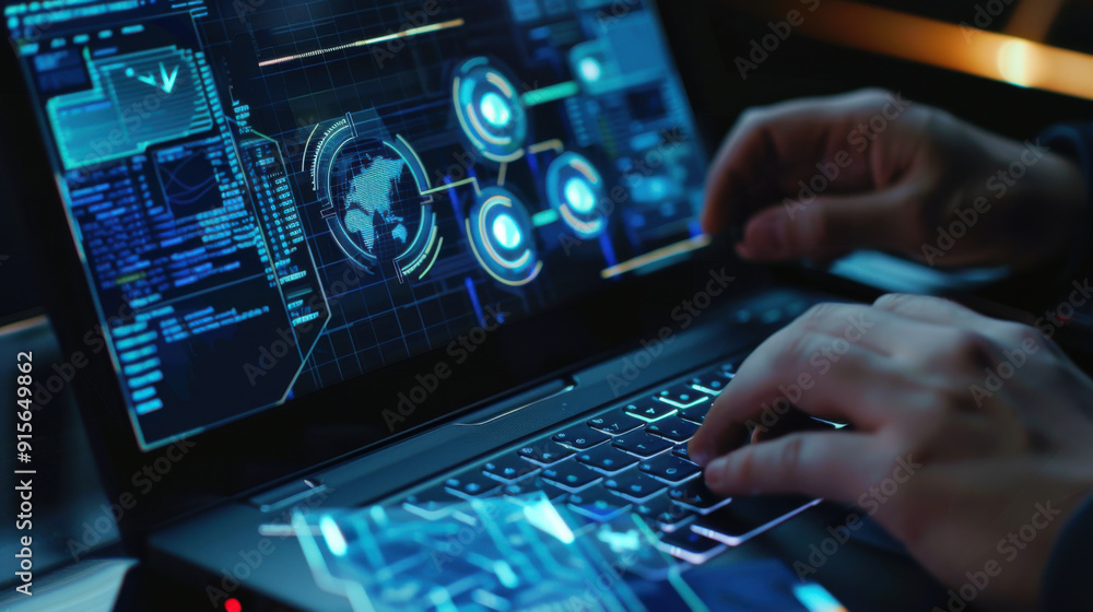 Cybersecurity software scanning a laptop for threats Cybersecurity software scanning a laptop for threats