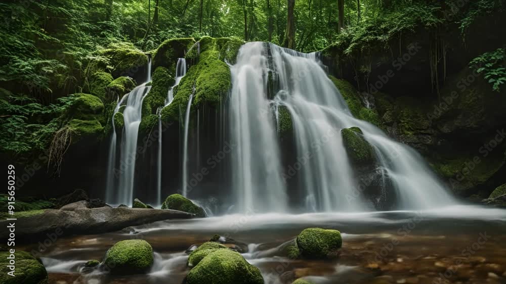 Crystal Clear Waterfall in a Lush Forest Crystal Clear Waterfall in a Lush Forest