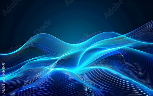 Abstract futuristic background with blue glowing lines and waves on dark black background, vector illustration. ,8k resolution, vector art style, 