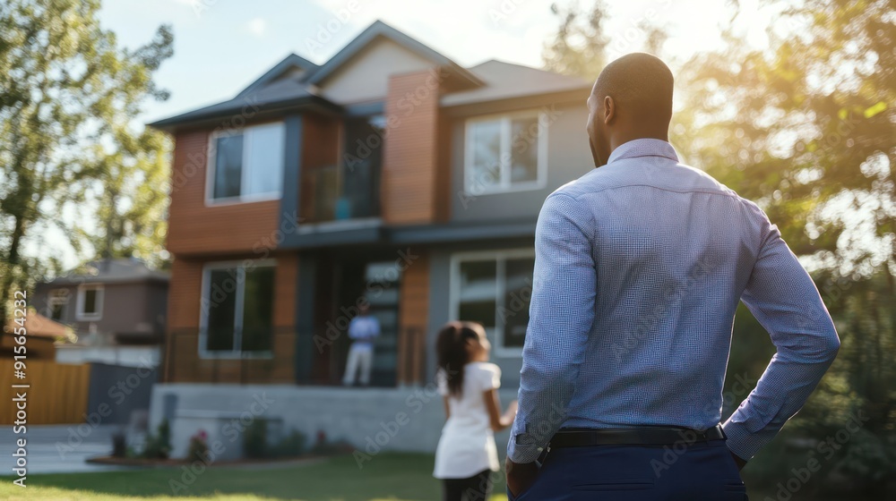 Realtor stood in front of the house with his family behind him. Realtor stood in front of the house with his family behind him.