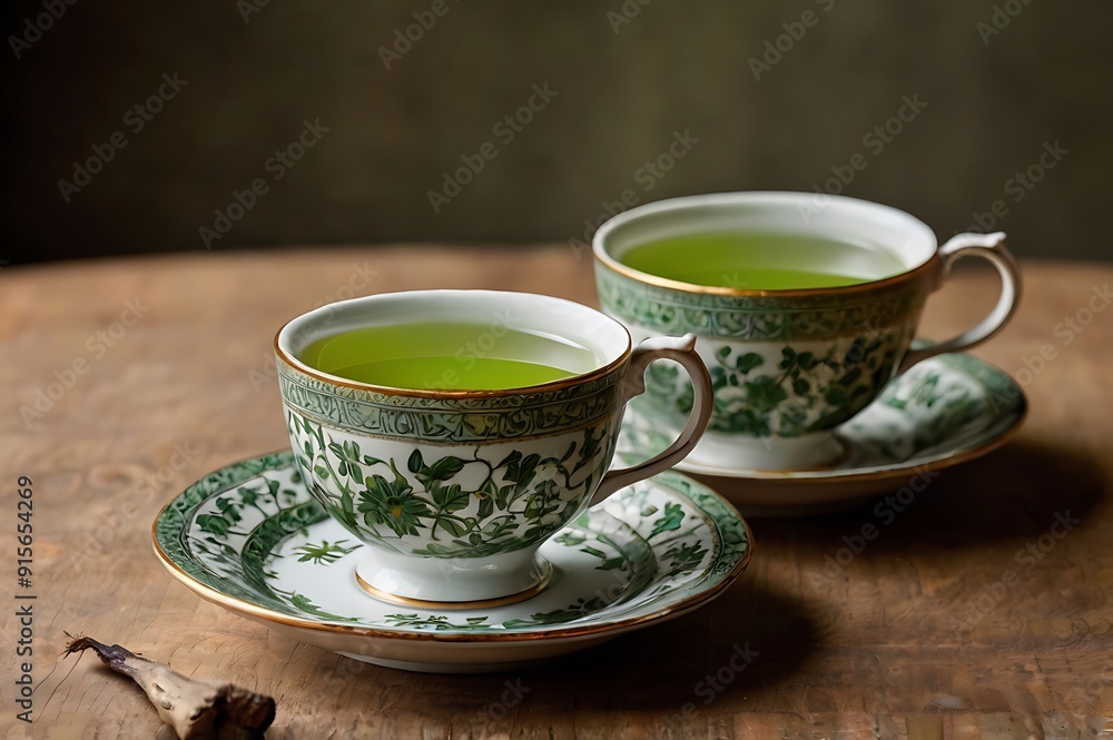 Herbal green tea served in a traditional teacup Herbal green tea served in a traditional teacup