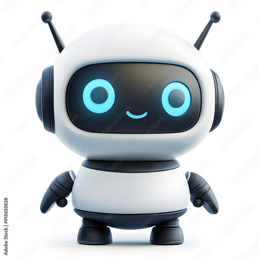 Cute cartoon 3D robot isolated on white background Cute cartoon 3D robot isolated on white background