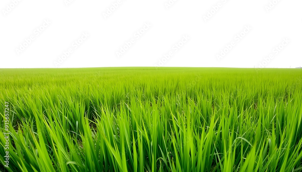 Fototapeta premium A vibrant close-up of fresh green grass blades isolated against a white background. The lush grass is vividly colored, with sharp edges and natural variations in texture, creating a sense of freshness