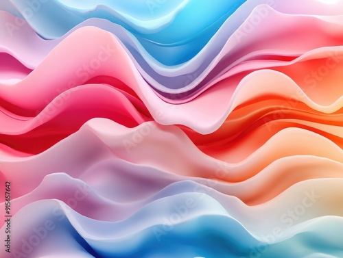 3D abstract waves in gradient colors, smooth and fluid design