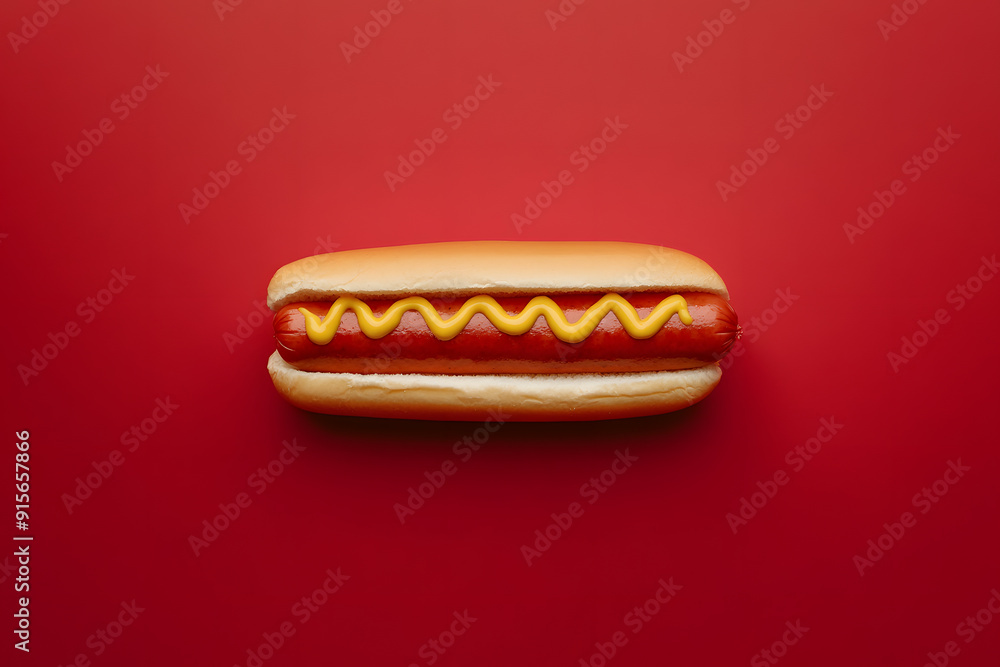 Hotdog with mustard against a color background Hotdog with mustard against a color background
