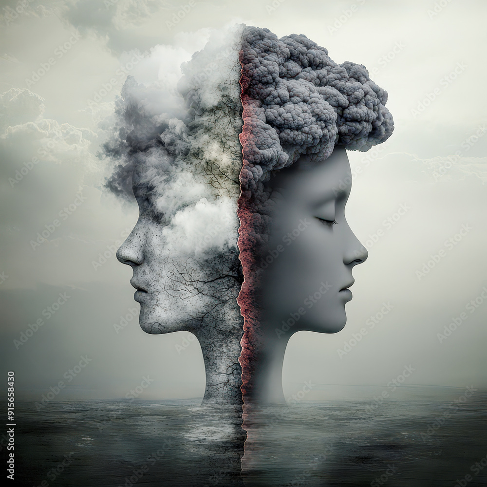 Revealing the Human Soul and Psyche A surreal depiction with fractured faces symbolizing inner transformation and self-disclosure Revealing the Human Soul and Psyche A surreal depiction with fractured faces symbolizing inner transformation and self-disclosure