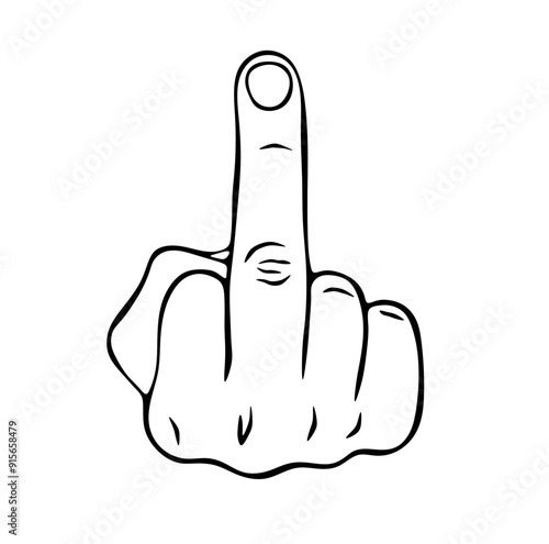 Vector isolated one single man middle finger hand gesture fuck you colorless black and white contour line easy drawing
