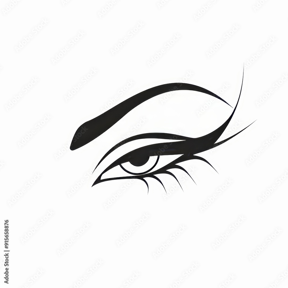 Detailed black and white illustration of an eye with thick eyelashes Detailed black and white illustration of an eye with thick eyelashes
