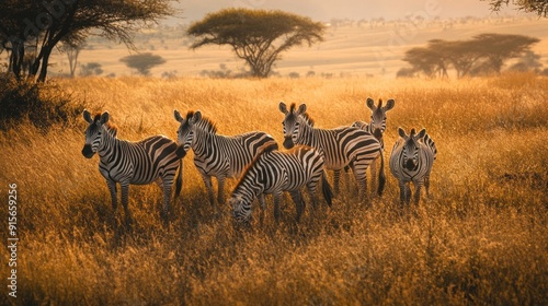 Stripes in the Golden Hour: Zebras in the African Savanna