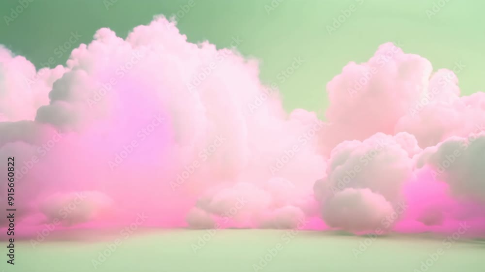 Soft pink clouds against a pastel green background. Minimalistic abstract concept with dreamy atmosphere Soft pink clouds against a pastel green background. Minimalistic abstract concept with dreamy atmosphere