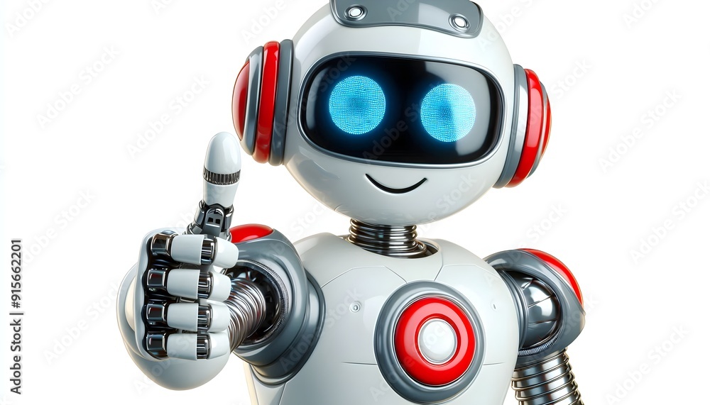 robot smiles showing thumb up isolated on white robot smiles showing thumb up isolated on white