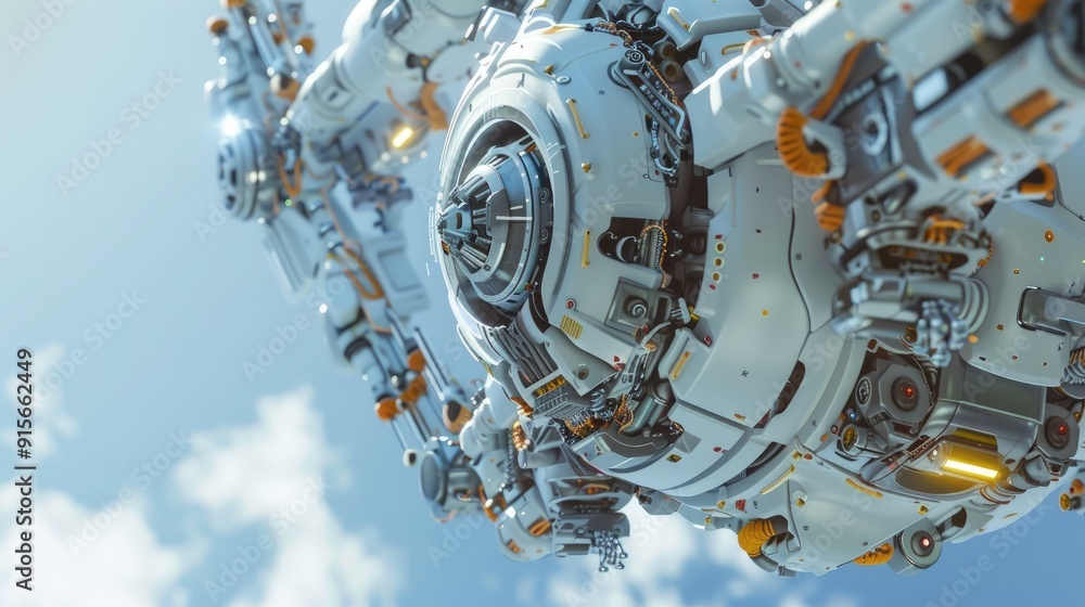 Futuristic robot parts assembling themselves in mid-air Futuristic robot parts assembling themselves in mid-air