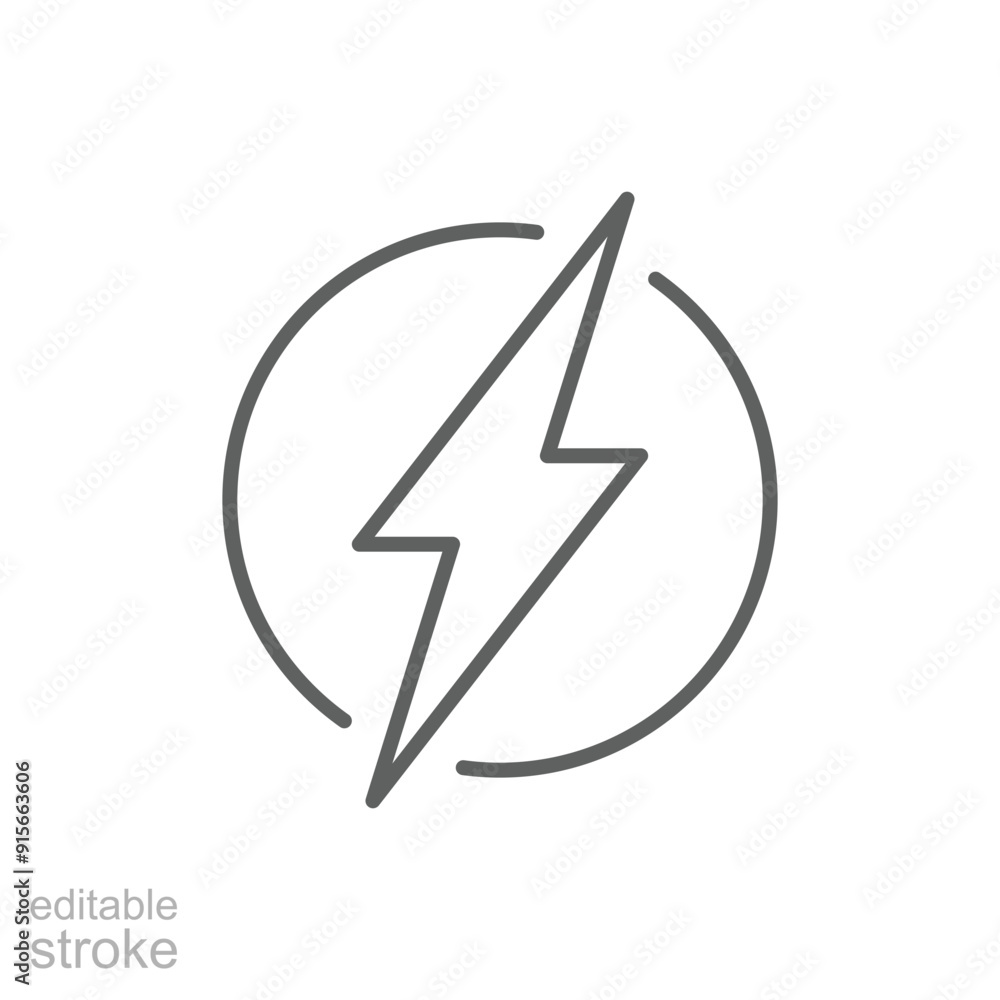 Flash thunder power icon. Simple outline style. Lightning in a circle, bolt, power, thunderbolt, electric, energy, technology concept. Thin line symbol. Vector illustration isolated. Editable stroke. Flash thunder power icon. Simple outline style. Lightning in a circle, bolt, power, thunderbolt, electric, energy, technology concept. Thin line symbol. Vector illustration isolated. Editable stroke.