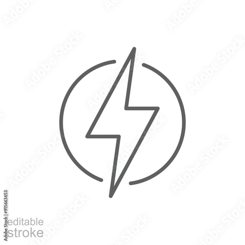 Flash thunder power icon. Simple outline style. Lightning in a circle, bolt, power, thunderbolt, electric, energy, technology concept. Thin line symbol. Vector illustration isolated. Editable stroke.
