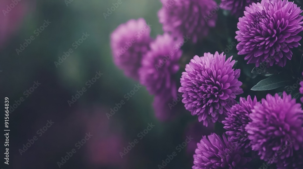 Vibrant purple asters blooming beautifully in a serene garden setting Vibrant purple asters blooming beautifully in a serene garden setting