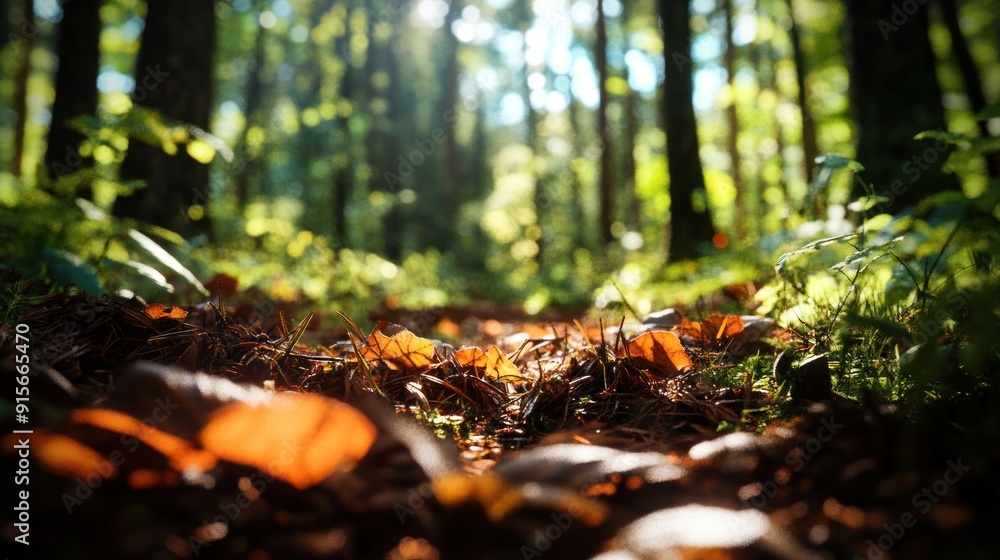 Forest Floor with Sunlight Streaming Through the Trees Forest Floor with Sunlight Streaming Through the Trees