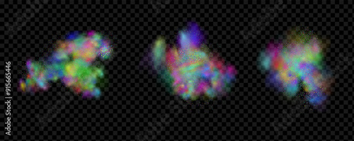 Background of an explosion of colorful smoke clouds.Multicolor fog with blue and yellow particles.Explosions of color powder.