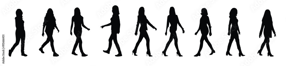 A collection of silhouettes of women walking A collection of silhouettes of women walking