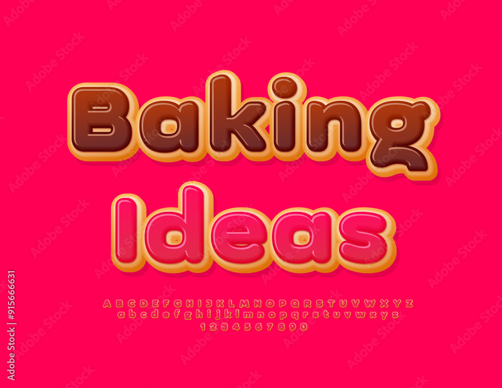 Vector tasty label Baking Ideas. Sweet Donut Font. Artistic Alphabet Letters, Numbers and Symbols set Vector tasty label Baking Ideas. Sweet Donut Font. Artistic Alphabet Letters, Numbers and Symbols set
