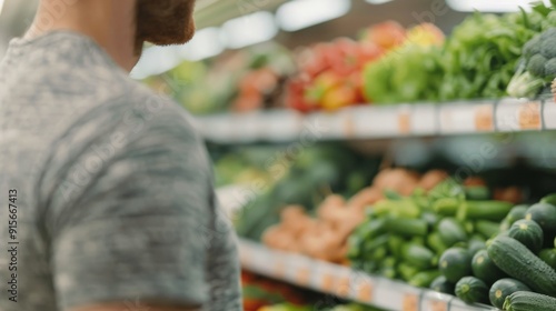 Man Selecting Fresh Vegetables at Grocery Store Aisle in Daylight