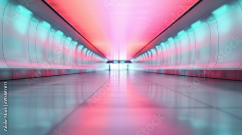 Vibrant Hallway With Colorful Reflections in a Modern Urban Setting
