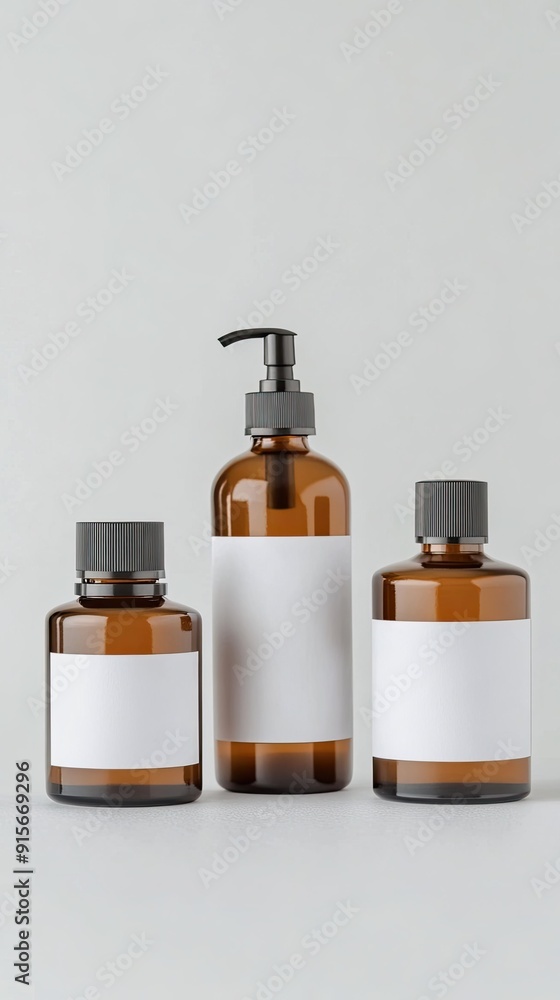 A collection of blank beauty product bottles and jars on a white background A collection of blank beauty product bottles and jars on a white background