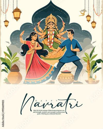 Happy navratri and Subh navaratri with ma durga social media post banner template