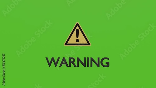 Attention sign icon on green screen. Warning sign on green background. with the warning text at the bottom of the Animated video.